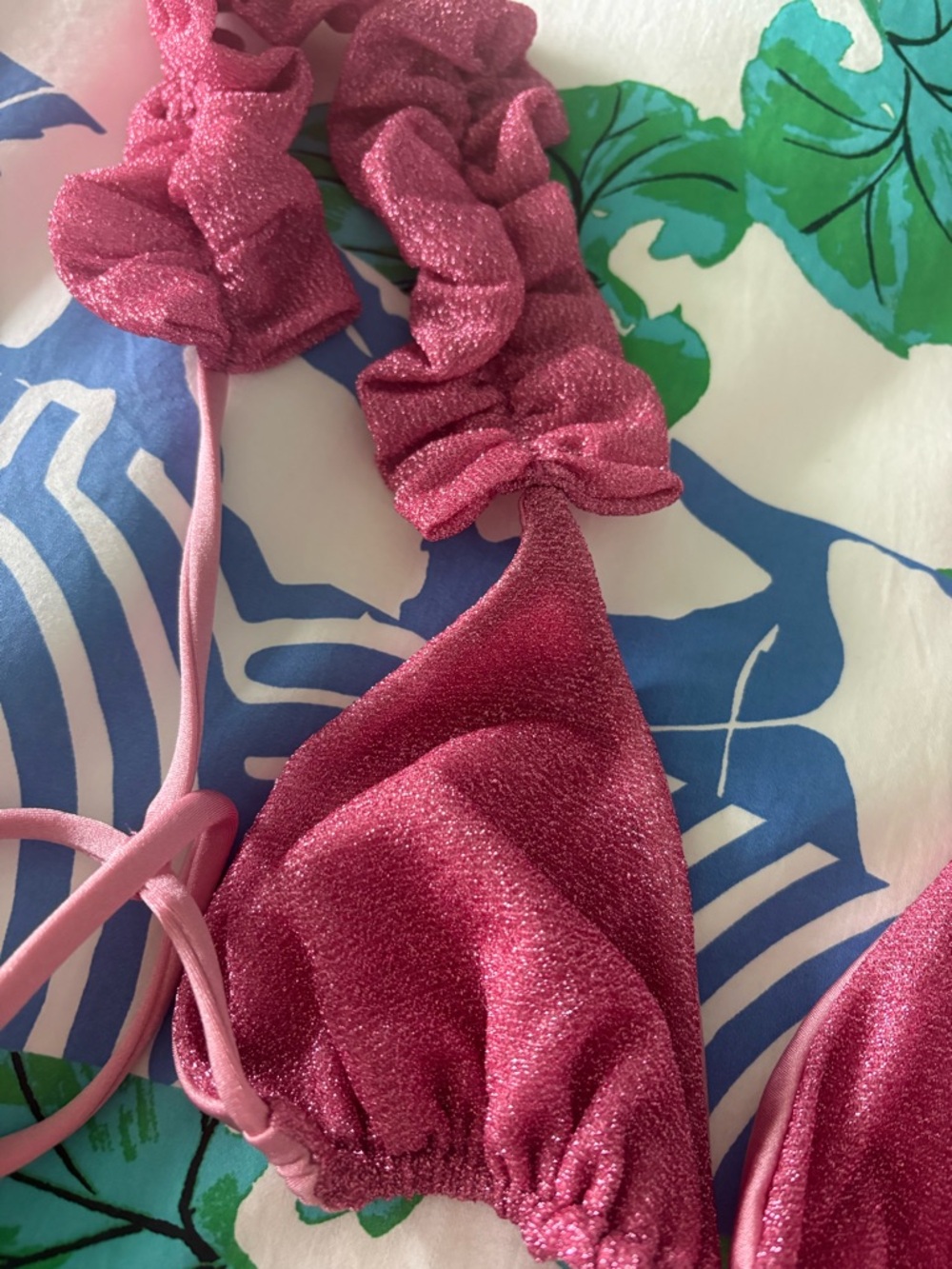 NWT REVOLVE Made in Italy Chio luxury Ruffled Rose Pink Bikini Set, medium - Picture 4 of 9